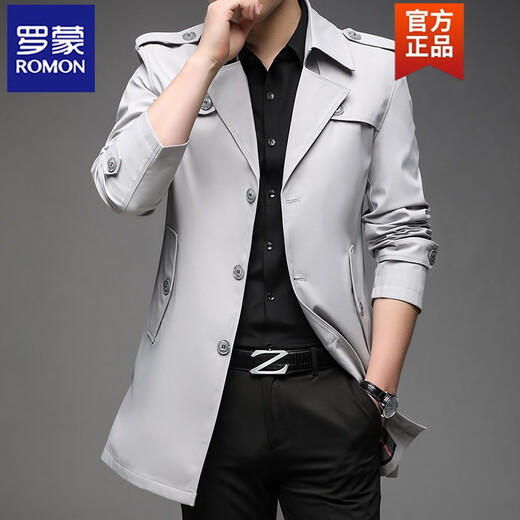 ROMON spring, autumn and winter men's windbreaker mid-length 2026 iron-free casual jacket solid color business men's jacket trendy top 808 black 2XL 180