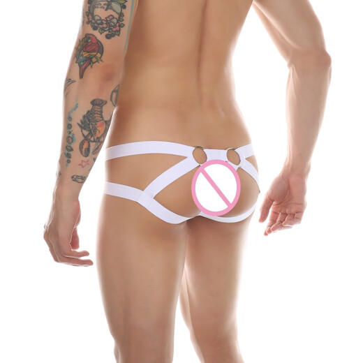 Adult supplies for men, low waist stretch men's thong U convex color-blocking hollow summer ice silk sexy underwear adult sex products gray-green S (see description for details)