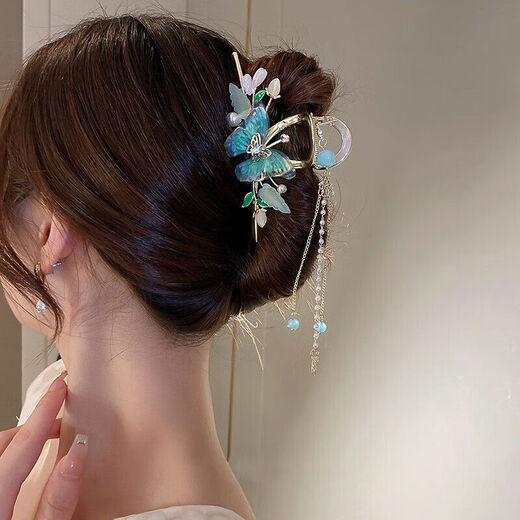 Jianlu Hair Clip Women's Back Hair Clip Hair Accessory High-End Hair Clip Hair Accessory Chinese Valentine's Day Gift for Girlfriend Butterfly Flower Tassel Hair Clip Gift Box