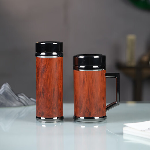 Tanxuange Purpurton Tee Tasse Thermos Cup Herren High-End Office Tea Tasse Praktische Geschenk Custom Logo Spiegel Mahagoni Holz Getreide (Lederbox) 450 ml