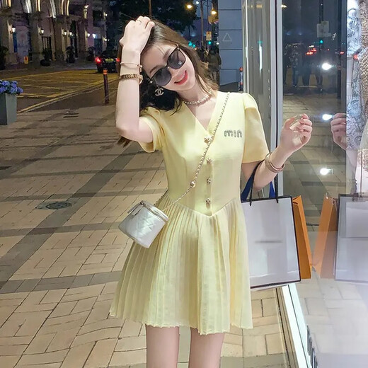 轻奢高级感小香风连衣裙女2025夏季新款拼接洋气百褶裙子D1478 S(100斤以下)