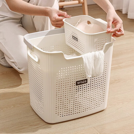 Mud quality dirty clothes basket dirty clothes storage basket household dirty clothes basket laundry basket bathroom bathroom clothes artifact laundry basket large + medium + underwear basket cream white