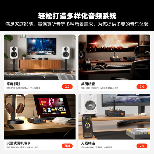 FOSI AUDIO FosiAudio GR40 amplifier preamplifier audio decoder fever-grade desktop Bluetooth decoding and headphone amplifier all-in-one machine GR40+V3-48V5A+RCA cable 0.3m