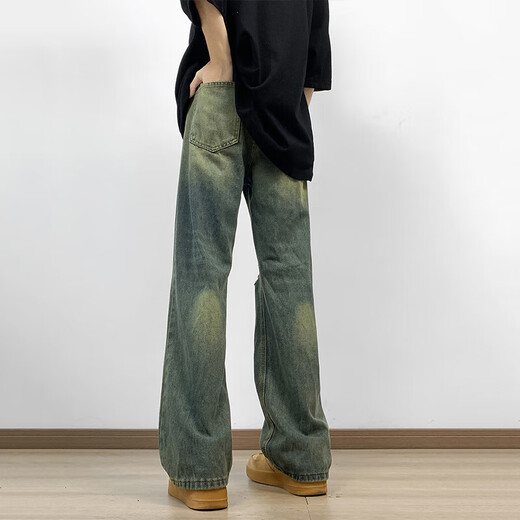 7 Hochwertige Jeans für Männer und Frauen Retro waschen Sommer Old High Street Lose Loch gerade Hip-Hop-Waschen von Mikroscheiben-Hosen CRB-6167 Blue XL