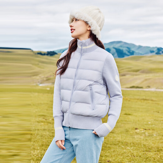 Nuevo estilo de chaqueta delgada de mujeres en la nieve en otoño e invierno para mujeres, empalmando diseño de punto para la chaqueta de pato corta y de moda de las mujeres Qinglu Zi 6195 170/92a