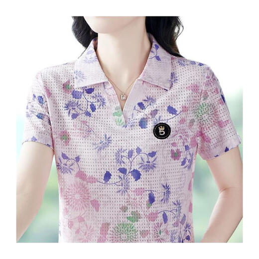 Pincall women's top lapel T-shirt with collar middle-aged women lead short-sleeved new style for women's embroidered outer wear Purple 844 XL Recommended 115130Jin [Jin equals 0.5 kg]