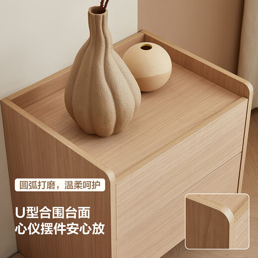 Quanyou Home Furnishings Wood Style Double Drawn Bedside Table Chinese Simple Bedroom Storage Cabinet Storage Small Cabinet Furniture