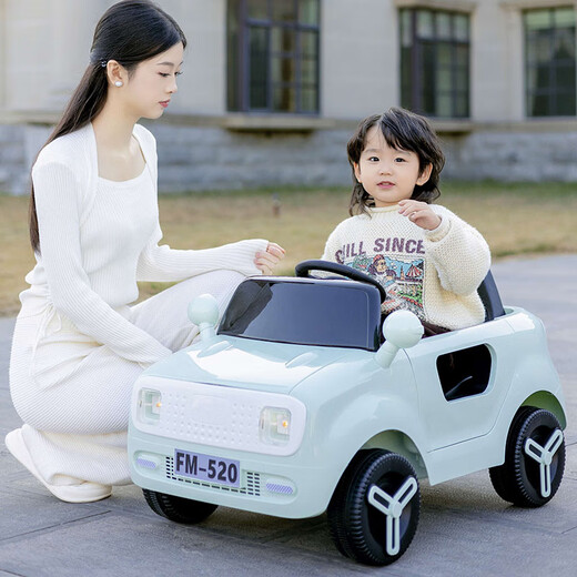 
Cool Boy Le Children's Electric Car Four-wheel Remote Control Car Toy Car Can Sitting Mens and Women Sliding Baby Charging Car Mint Green [Pushing Rod + Large Battery + Remote Control Mobile Bluetooth Early Education Music