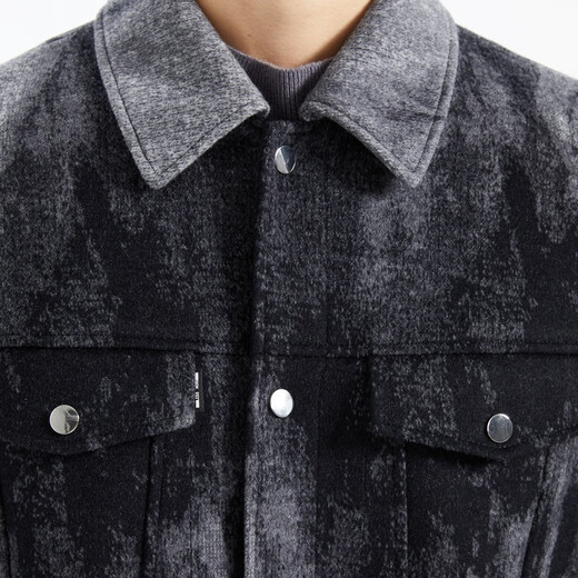 Lilang Leichte Modelkleidung für Männer [Gradial Textur] Wollmantel Herren Krawatte Farbstoff Lapel Wolljacke Q3dyr116 Black Grey XL (175)