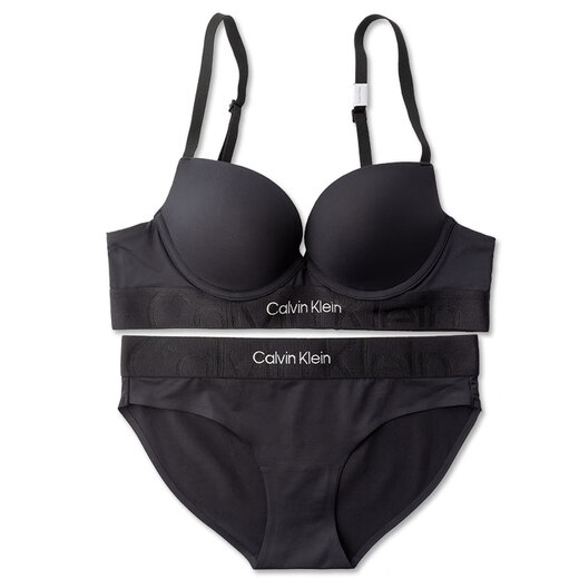 Calvin Klein Bra Unterwäsche BH glänzend seidig, schnell trocken bequemer Stoff sexy ober dünner dicker Boden QF6996ad Schwarzer Bra 80B 36B
