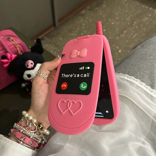 途兮 适用于苹果15promax日韩硅胶翻盖手机造型镜子时尚手机壳iPhone14pro软可爱少女心 蝴蝶结爱心翻盖手机壳 iPhone 15