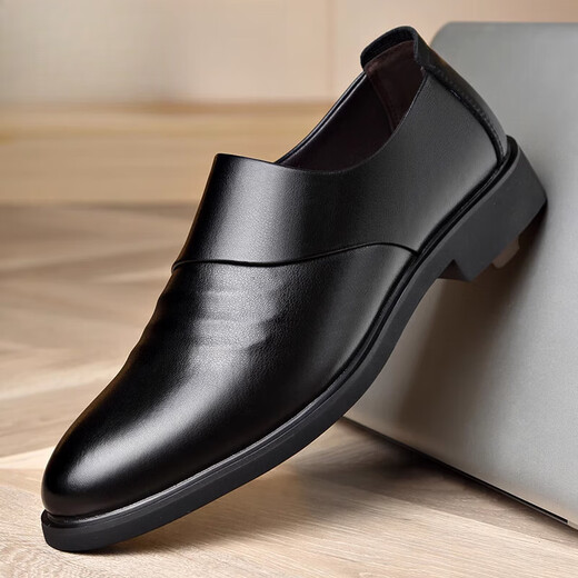 
DICK LANE Dick Renne brand leather shoes men 2025 winter new men's casual business men's shoes heightening one foot pedal plus velvet formal shoes men 6189-2 plus velvet black 41