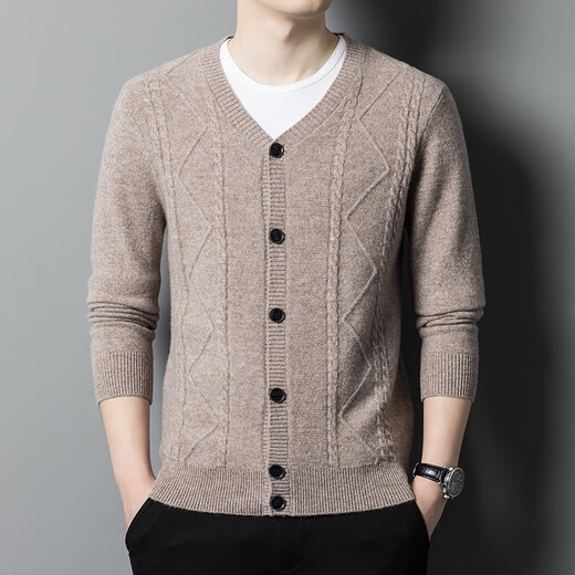 Hengyuanxiang 450G Herbst und Winter Neu 100% reine Strickjacke mit mittleren Alterswolle Wolle Strickjacke V-Ausschnitt Pullover mittelgrau L (175)