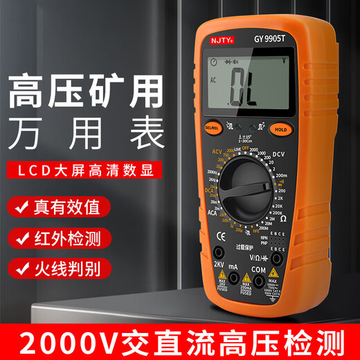 NJTY矿用万用表直流2000伏大量程表1000v1500v高压光伏 GY9905T[套餐1]