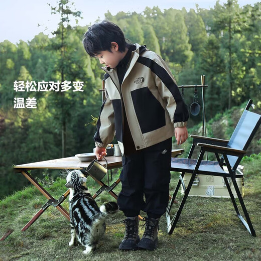 左西男童外套儿童上衣秋装2025新款中大童男孩户外透湿衣服 卡其色140