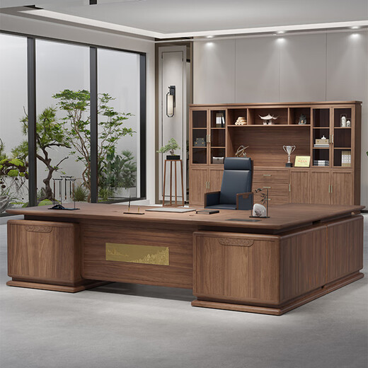 Hebson New Chinese Style Boss Desk Office Desk and Chair Combination Simple All Solid Wood President Chairman's Office Executive Desk High-end 1.8 Meter Desk + Side Table