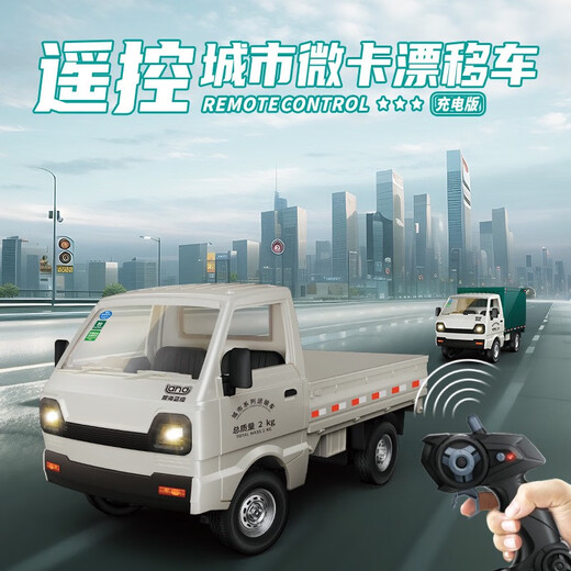 诗滢仿真微卡五菱柳州货车漂移遥控汽车货柜卡车面包车运输车儿童玩具 绿色遥控漂移小货车 标配一电约使用30分钟