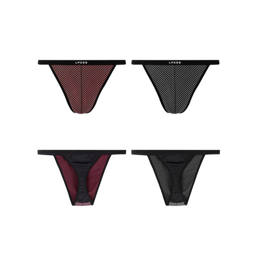 LPCSS brand men's striped thong modal sexy underwear fashionable back spelled ice silk burgundy + wine red XL 120-140Jin Jin equals 0.5 kg