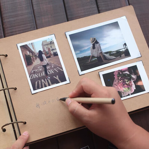 坤随 复古牛皮纸diy相册空白相册手账本手工制作自粘贴式情侣照片纪念册影集收纳册宝宝成长记录册 【30张黑色纸内页】黑色封面活页本*1