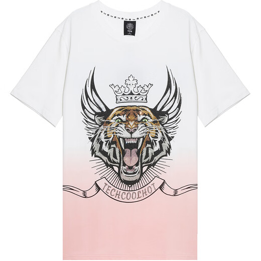 Tch Light Luxury Brand Tiger Head Iron Diamond Color Changement T-shirt à manches courtes Identique aux hommes et aux femmes T20410B6190 Rose blanc L