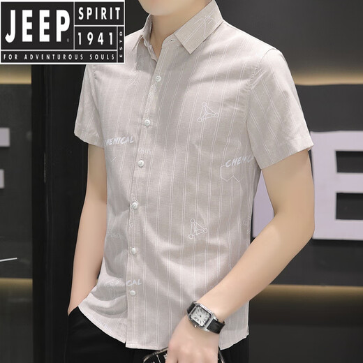 JEEP SPIRIT2025新款衬衫夏季款男士短袖格子衬衣休闲韩版修身上衣服 844卡其 M 80-104斤