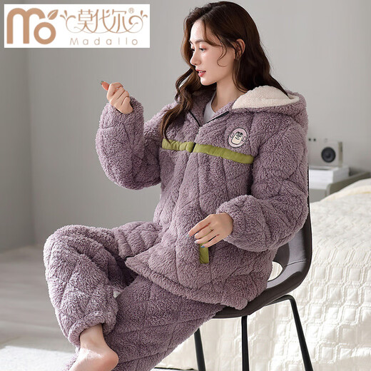 Modal Tall Coral Velvet Cotton Pyjamas für Frauen im Winter Dreischicht verdickte Samt-Heimkleidung Flanell warmes Set MFB12247 Frauen m