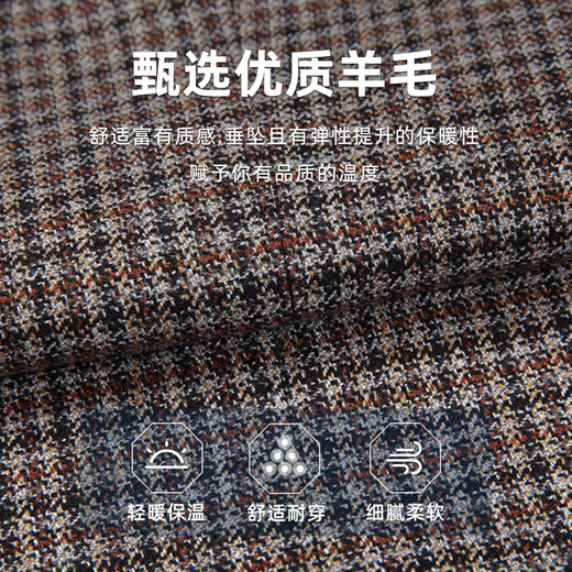 浪登休闲西装男秋季商务羊毛两粒扣格子单西服男士外套 棕色 48 B