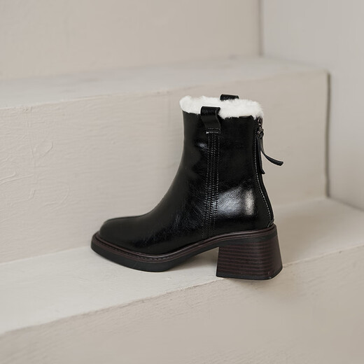 
Asacho retro brown plus velvet thick heeled Martin boots for women in winter big cotton shoes thick snow boots high heel square toe short boots for women black 39