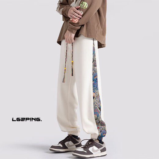 Pugesi (PUGESI) fat man large size national fashion American style leggings trendy pants men's spring and autumn loose casual sports long pants fashionable fat man black (suit) XL 125-135Jin Jin is equal to 0.5 kg