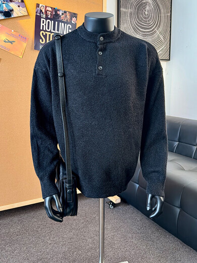 ZHUYIFAN ZHUYIFAN Xiaohongshu's same style Lei Jun gray sweater large size Henry collar sweater men's lazy style inner wear off-white M