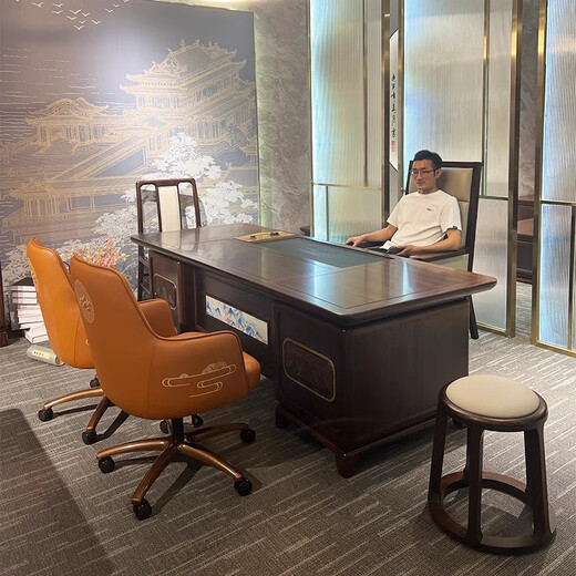 Kong Qiu Mingge New Chinese style ebony boss desk executive desk atmospheric chairman office furniture general manager desk president desk 2.0 meters boss desk