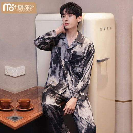Pantalones de manga larga de seda larga de seda de hielo de piñamas y otoño de los hombres de la primavera y otoño del verano 2025 ropa nueva para el hogar 6627 Dumplings de arroz gris xl
