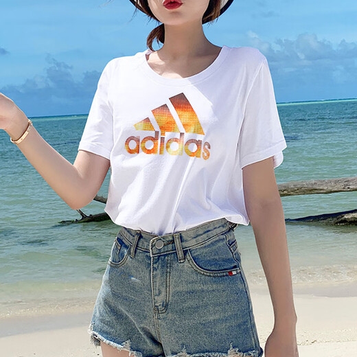 Adidas Summer Summer à manches courtes à manches courtes Casual Round Cound confortable T-shirt Top FJ5012 FJ5012 White XS