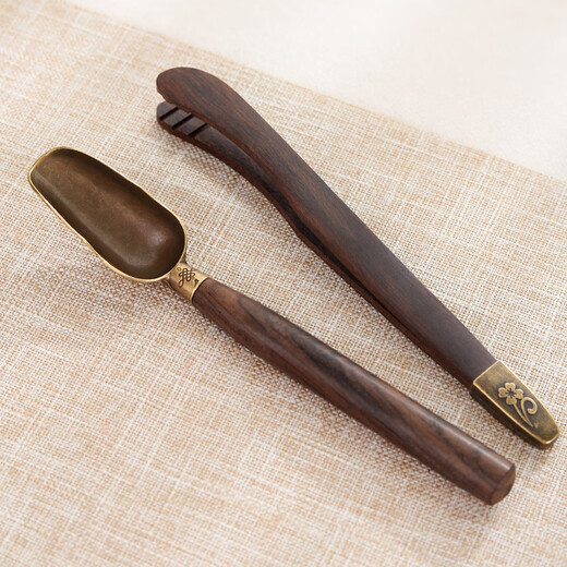 Tea set clip Kung Fu accessories solid wood tea clip three-piece set non-slip tweezers tea spoon tea cup tea leaves wooden alloy tea spoon (tea ceremony) + tea clip