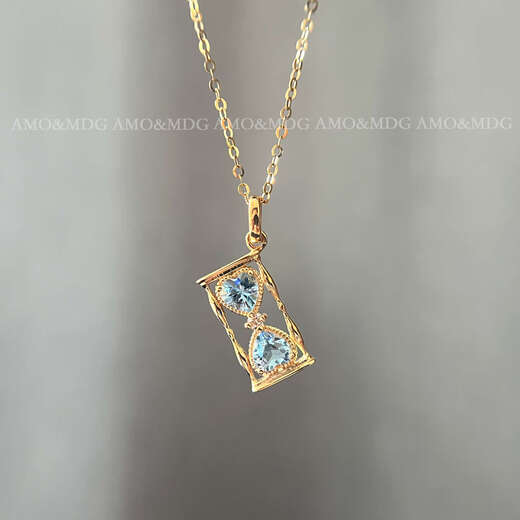 Kechu Hourglass Natural Aquamarine Necklace 18k Gold Diamond Clavicle Chain Gemstone Color Gold Jewelry Buckle Pendant 18k Gold Yellow 25 Points Aquamarine (Pendant Only) Universal Buckle