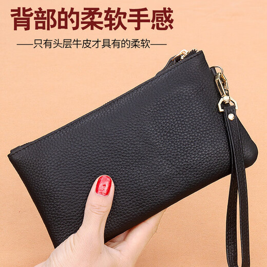 Glorzd [Real Top Saper Cow Wide] Handbag Clutch Long Long Billet Bold de mano Bolsa de teléfono móvil Madre Mother Bag Negro