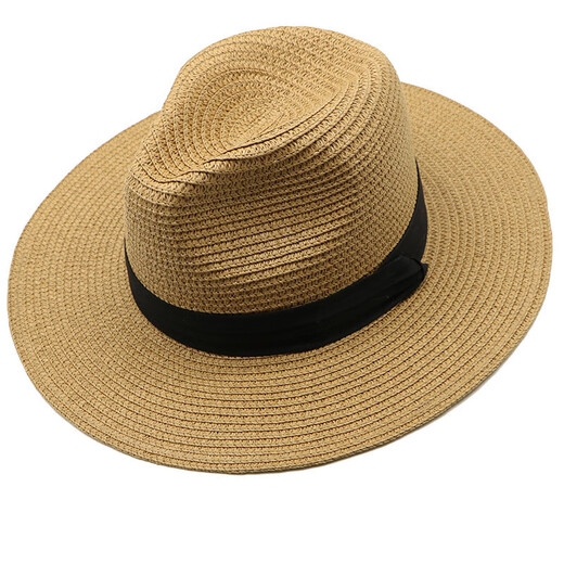 Hezeng Summer Strohhut Panama Strohhut Britische Topper Männer und Frauen falten Sunscade Strand Hut MZ-13G Beige einstellbar