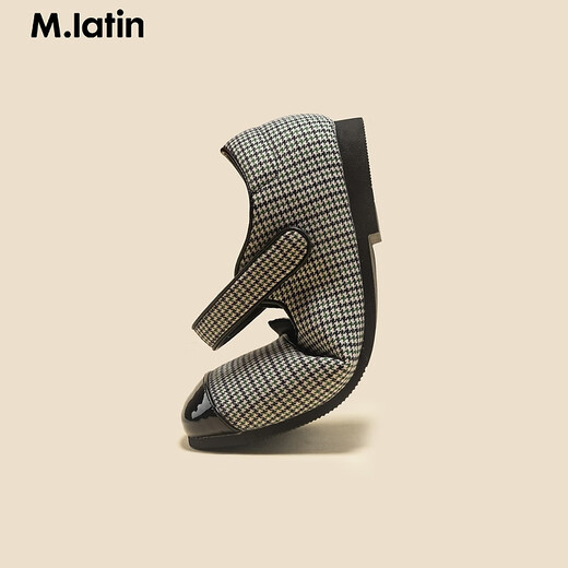 M.Latin/Same style in shopping malls, Maratin children's clothing, children's leather shoes, spring and autumn new style, houndstooth leather shoes for older girls, black plaid, size 33