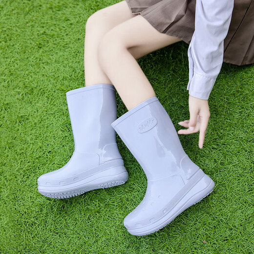 Gudetu Botas de lluvia japonesa para mujeres, zapatos impermeables que no están deslizando para el tubo medio, nuevos zapatos de goma de trabajo de cocina, botas de agua tibias para mujeres, zapatos para adultos, azul-tamaño estándar 40
