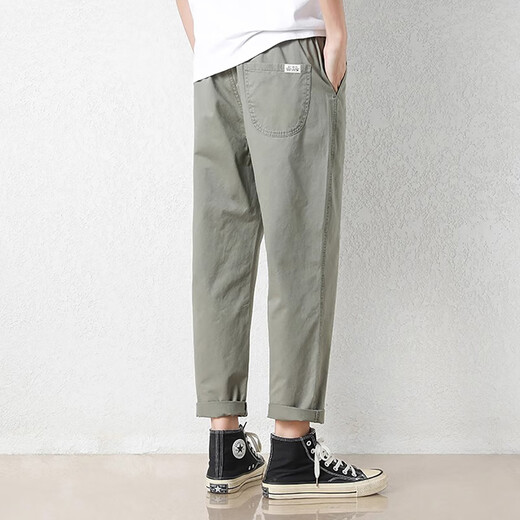 Jüdische Freizeithosen für Männer im Sommer Neue losen Eisseide Leiter Sport Neun-Punkte-Hosen für Männer konische koreanische Stil Hosen 9904 Khaki Gray + 9904 graues Grün M