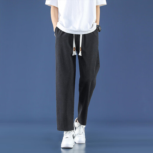 Foss Phil hellblaue Jeans Herren Sommer dünn Neun-Punkt locker trendige Marke Sport lässig gerade Hose mit weitem Bein trendige Marke 718-K829 Schwarz XL empfohlen 145-160Jin Jin entspricht 0,5 kg