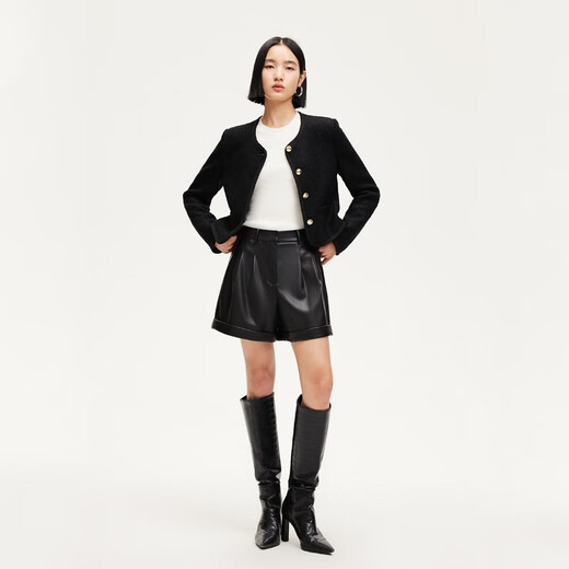 VEROMODA Shorts Women's Autumn New PU High Waist A-Line Pleated Wide Leg Pants Versatile and Slimming