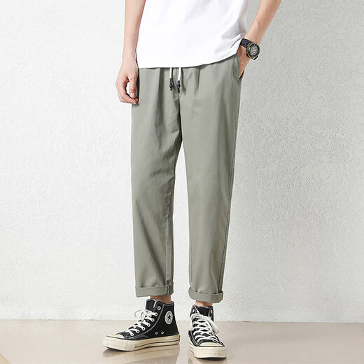 Jüdische Freizeithosen für Männer im Sommer Neue losen Eisseide Leiter Sport Neun-Punkte-Hosen für Männer konische koreanische Stil Hosen 9904 Khaki Gray + 9904 graues Grün M