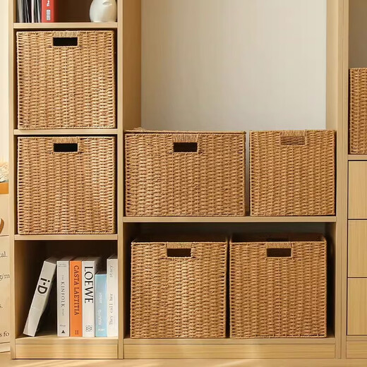 Sorachi lattice cabinet woven storage basket household imitation rattan storage box storage box cabinet clothing sundry storage box camel 29*29*29 foldable