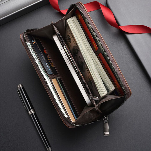 Chanshiyi 2025 NOUVEAU portefeuille masculin Long capacité de grande capacité Business Business Clutch Bag Sac ID Bag Multi-Fonctional Retro Long Wallet [Goke287 Deep Café]