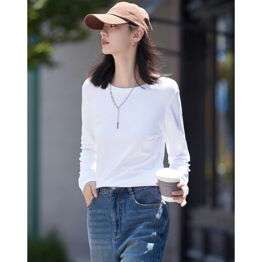 Demana Classic Simple T-shirt Spring and Autumn Round Neck Pullover Basic Bottoming Long Sleeve T-shirt for Women