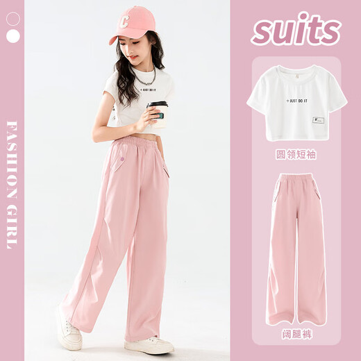 I.KARNOW girls' pants summer thin 2025 new children's wide-leg pants suit big children's summer clothes anti-mosquito silk straight pants 15261 military green 170
