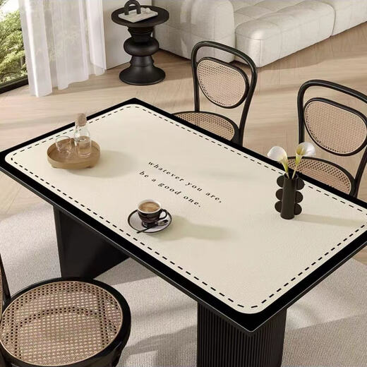 Xinlin light luxury dining table mat, simple modern coffee table tablecloth, no-wash, oil-proof, waterproof, anti-scalding, PVC insulated table mat, high-end sense, dotted line, wipe clean 70X130CM, protect the desktop