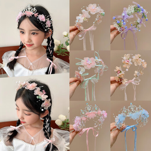 Muyu Fairy Garland Headband Children's Flower Ribbon Accessories Girls Hair Accessories Non-Slip Non-Hairing Hair Accessories Little Girls Garland Pink Apricot Flower One Pack