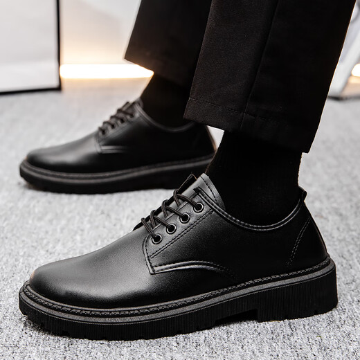 Funino leather shoes men's casual summer business formal wear big head trend British style work workplace interview men's small leather shoes black single layer upgraded comfortable version 42